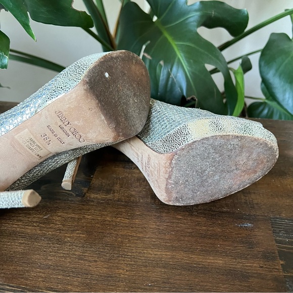 Jimmy Choo Luna Glitter Peep Toe Platform High Heel Pumps EU38.5 US8.5 - Picture 12 of 17